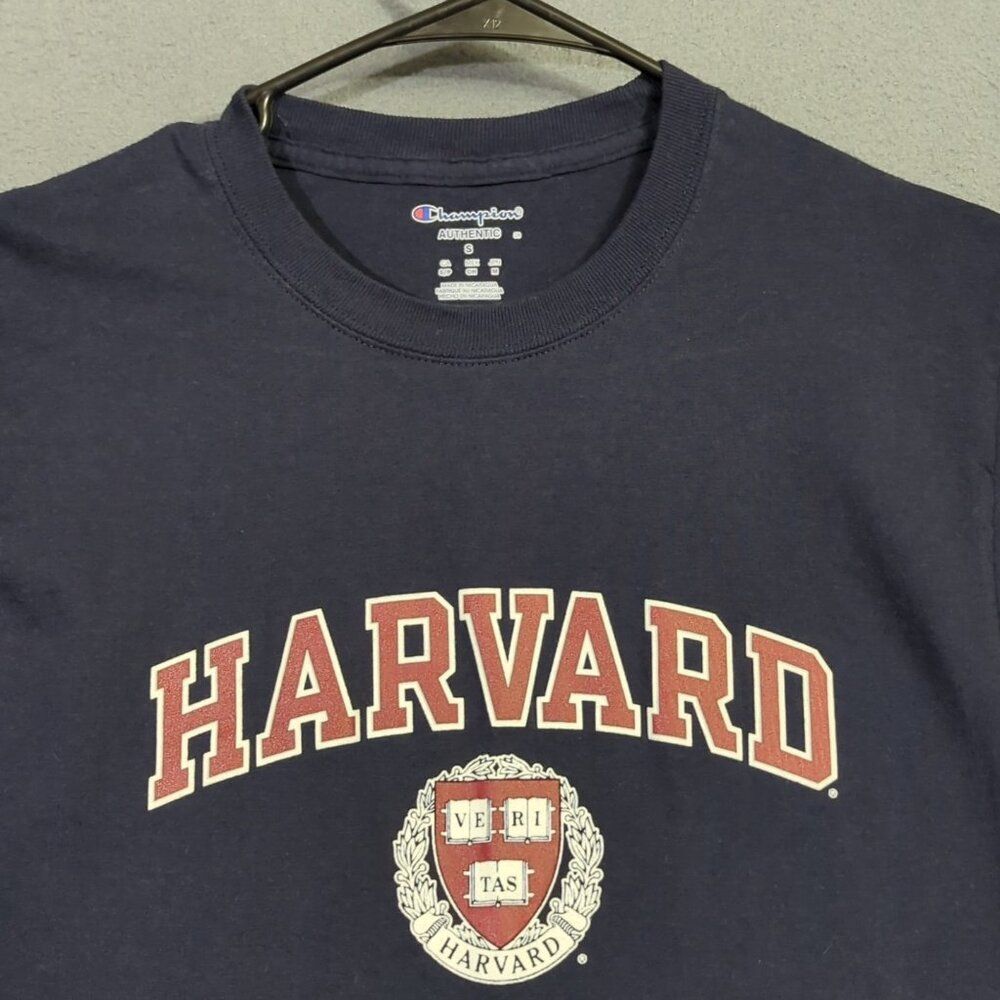 Champion T-Shirt Men's S Blue Harvard Crimson Spellout Long Sleeve